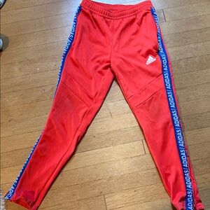 Retro Adidas Kids Red Joggers with Blue Trim